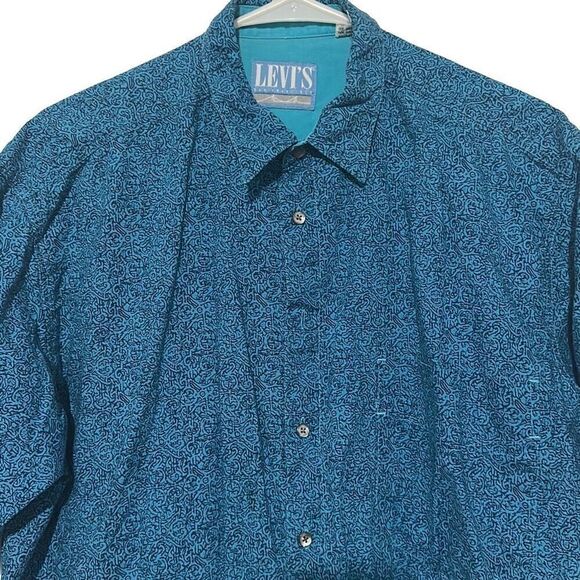 VTG 80’s Levis Abstract Button Up Short Sleeve Casual Shirt Mens L Blue Rare Mis - Picture 4 of 6